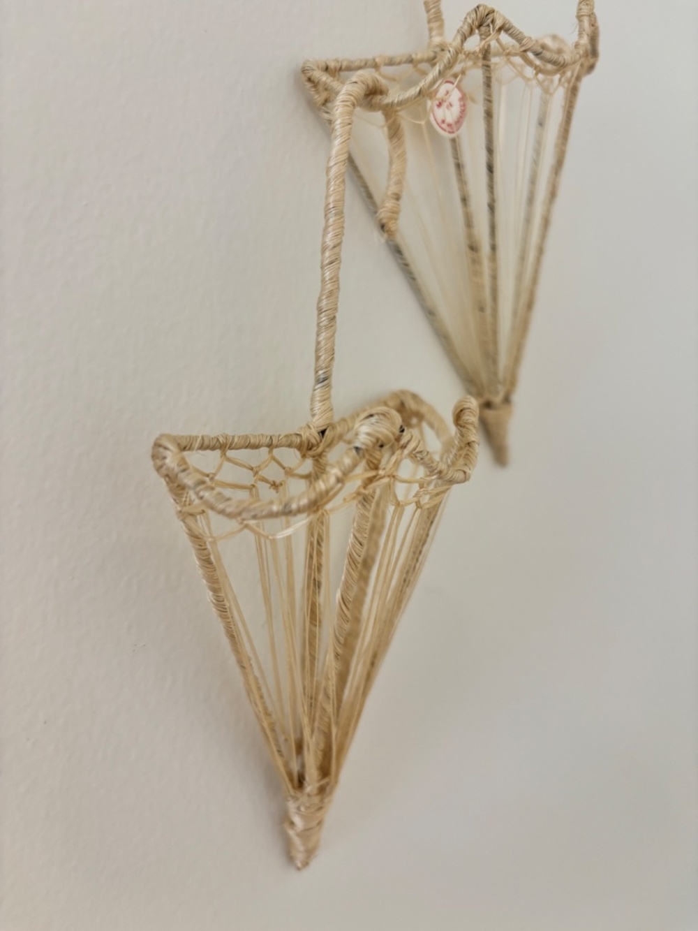 Vintage SET OF TWO boho wicker umbrellas wall pockets boho wall decor art vases - Picture 8 of 12